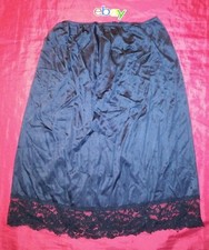 VINTAGE Vassarette BLACK Nylon Half Slip Lace Hem SZ L Stretch Sissy Fem Girly