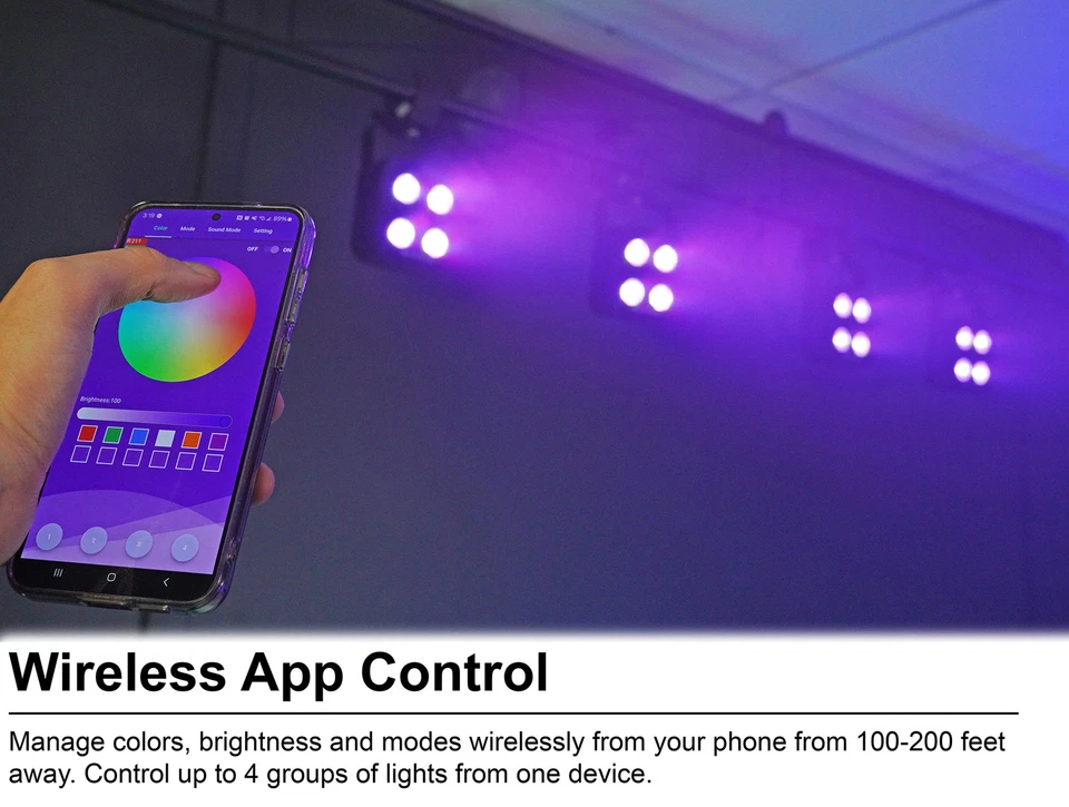 Rockville 4 PACK MINI IR4 Black DJ/Party Par Wash Up Lights+Wireless DMX+App+Bag - Image 3 of 4