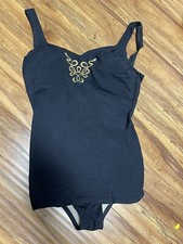 Vintage 1960-70 ILGWU Swimsuit Black Gold Embroidered Womens 14/36 B Made USA