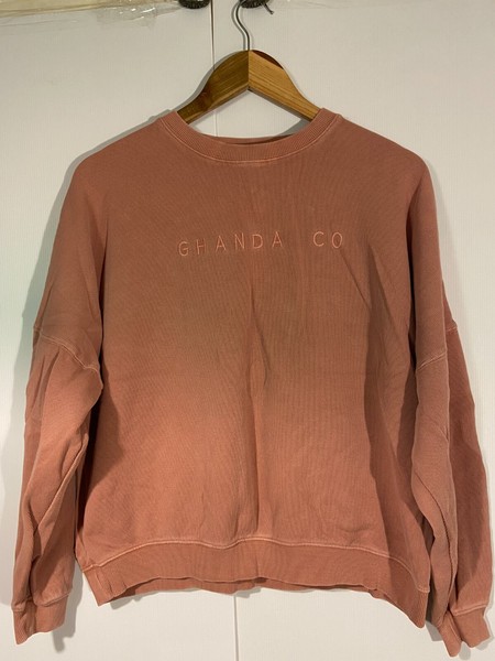 Ghanda Womens Sweatshirt AUS 10 Pink Crew Neck Pullover Embroidered Logo Casual