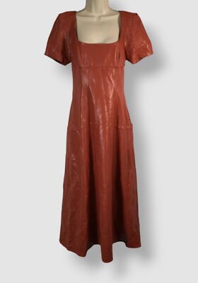 A.L.C. Women's Brown Faux Leather Dropped Waist Midi Dress Size 8 | eBay