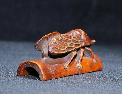Coleccionar madera de boj natural china hecha a mano exquisita estatua de cigarra arte decoración regalos - Imagen 6 de 8