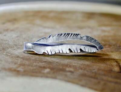 Fabulous Classic Artistic Men's Fine Feather Tie Clip Solid 935 Argentium Silver