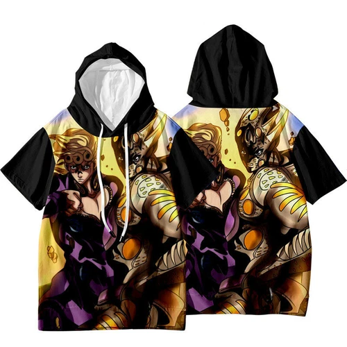 JoJo's Bizarre Adventure Jotaro Kujo Short Sleeve Hoodie Shirt Thin Material