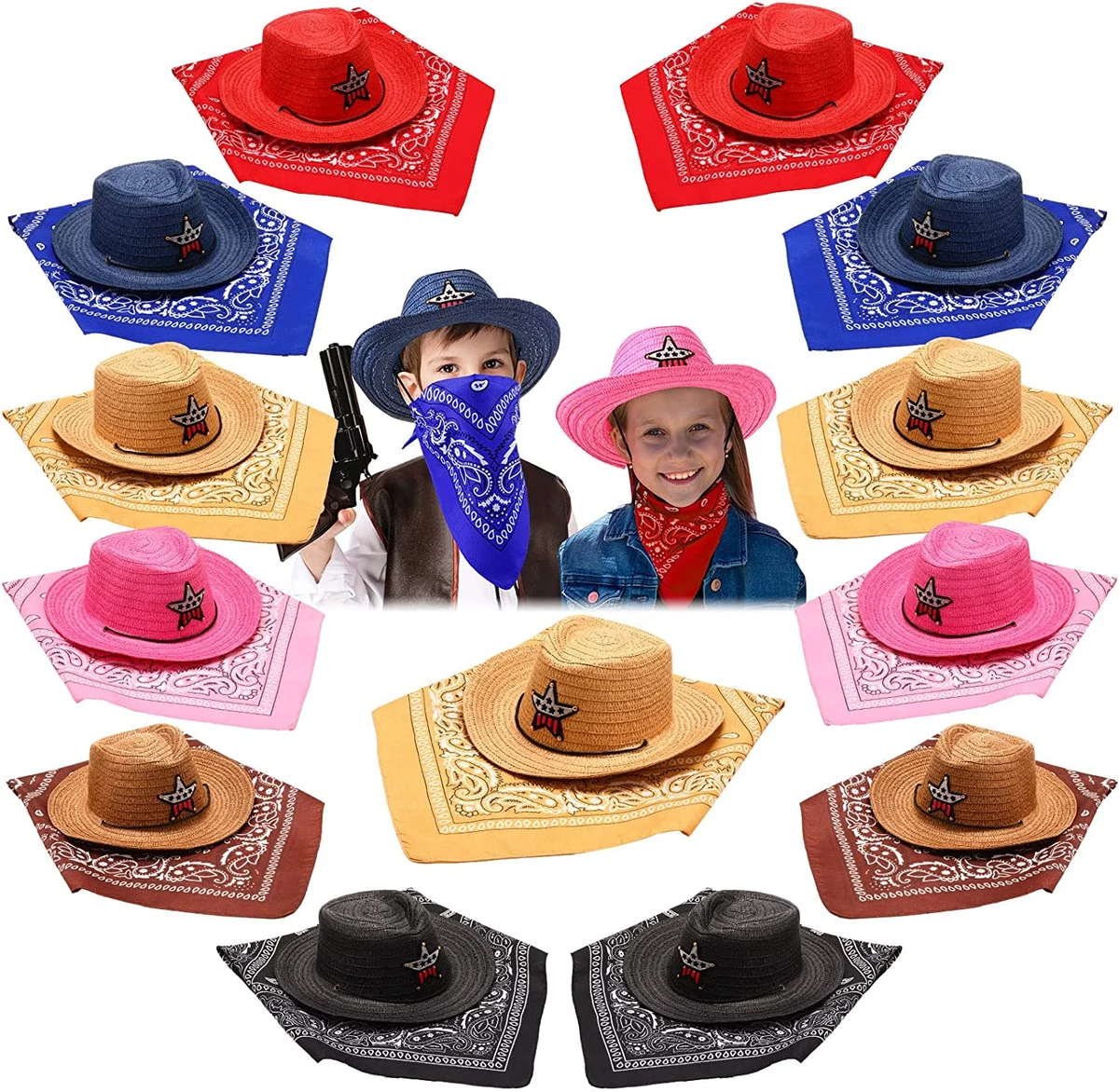 Cowboy Hat Western Hat with Bandanna Kids Cowboy Hat Halloween Party  Accessories