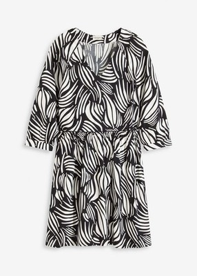 Neu Kleid aus fließender Viskose Gr. 44 Schwarz Wollweiß Damen Tunikakleid