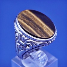 Size 9.25, Sterling 925 silver statement ring with golden tiger eye and relief