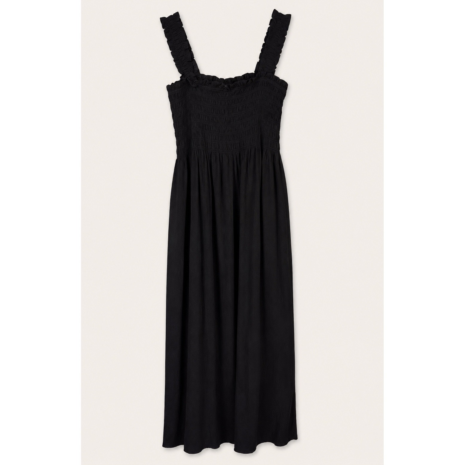 Calvin Klein Maxi Dress Black Smocked Ruffle Strap Side Slits Womens Size 4