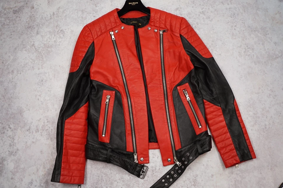 BALMAIN H&M Chaqueta de cuero Chaqueta motera Negra EUR 50 / 48 US40R US38R US 40 38 Foto 2 de 4