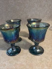 Vtg Indiana Glass "Harvest Grape" Blue Carnival Glass Goblets Set of 4 (306ME)