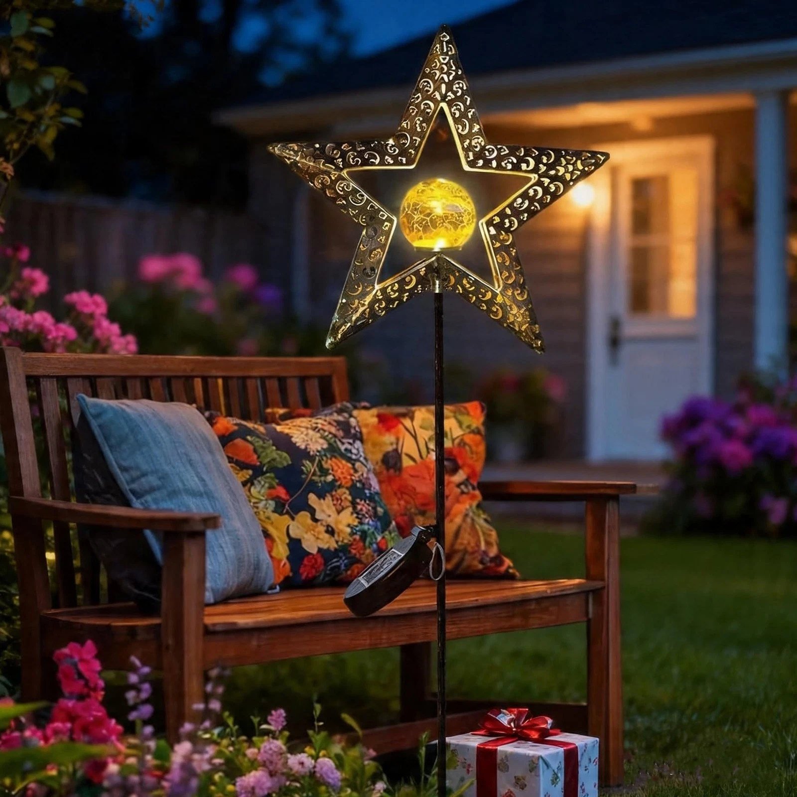 Star Solar Lights Garden Outdoor Decor Waterproof Metal Solar Stakes Lights f...