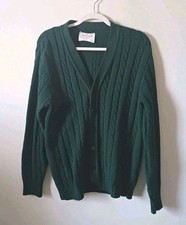 Vintage Jantzen Men's L Green Cardigan Sweater Grandpa Style Y2K USA Made