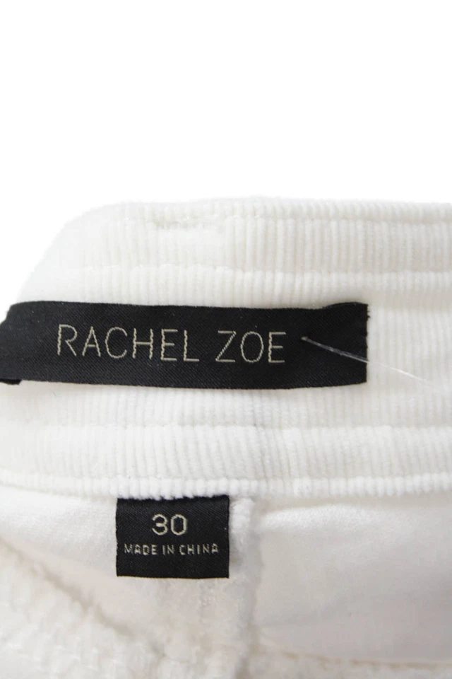 Pantalones rectos Rachel Zoe para mujer de algodón de pana tiro alto con cremallera al tobillo blancos talla 30 Foto 4 de 4