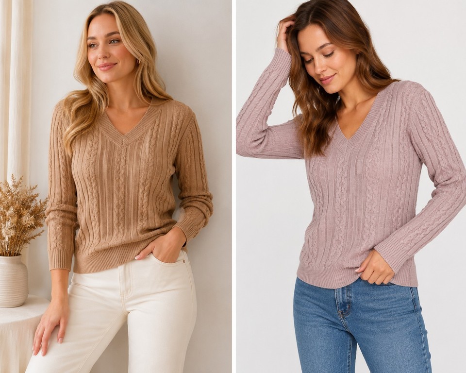 2x Pink Diamond Cable Knit Jumpers XS 6 8 Dusty Pink Tan V Neck Knit Sweaters A4
