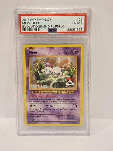 Mew - 53/108 - Holo 2nd Place League Challenge, Evolutions - Pokemon Card PSA 6