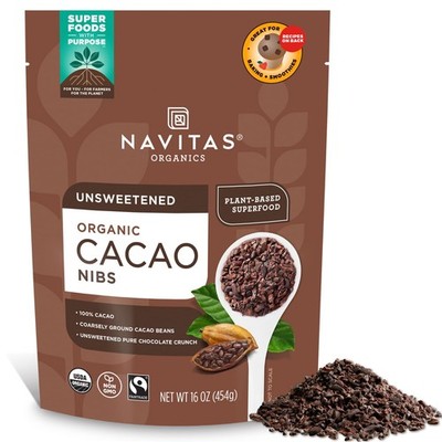 Navitas Organics Cacao Nibs   Unsweetened Dark 1 Pound (Pack of 1), Brown