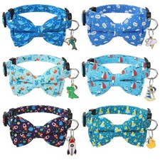 6 Pack Breakaway Cat Collars with Bow Tie and Bell Boy One Size, Multicolor