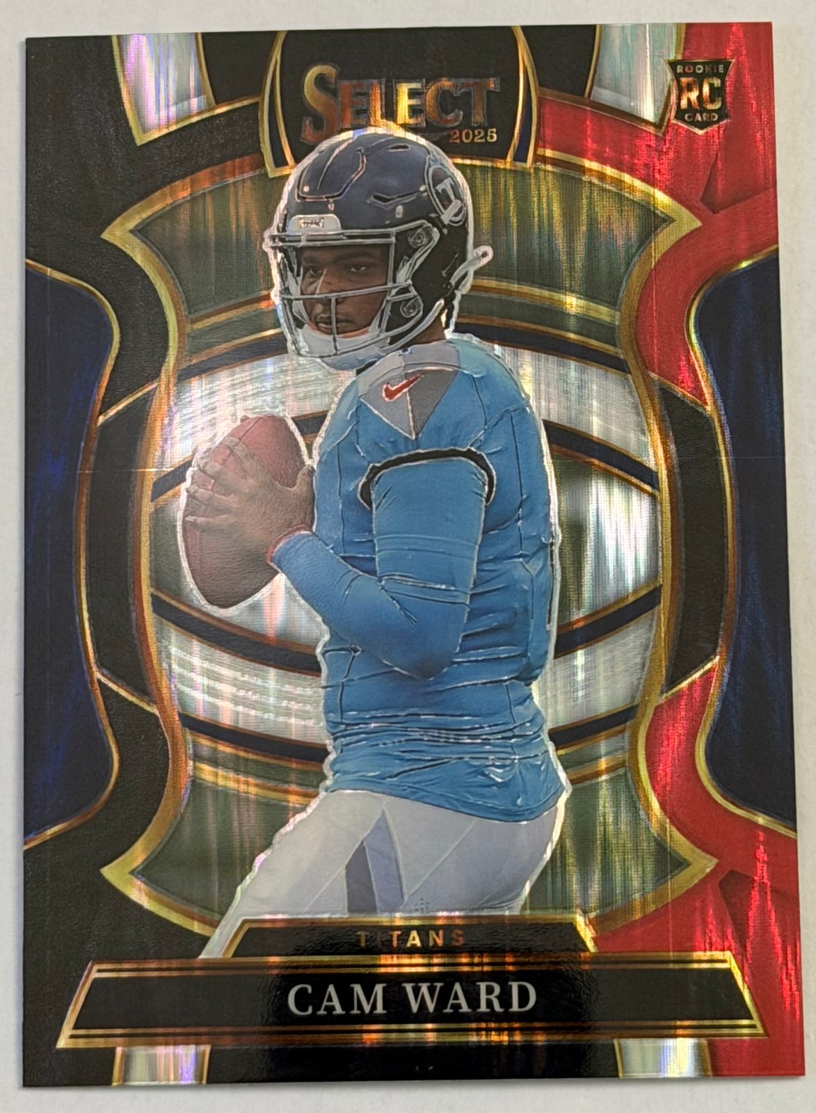 2025 Panini Select - Cam Ward #26 Concourse Red & Black Prizm Shock RC Titans