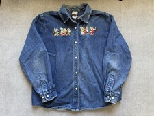 Vintage Snow White  Seven Dwarves Button Up Jean Shirt Disney Store Sz L Dopey