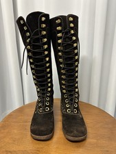 Vintage Suede Leather Lace Up Granny Boots Brown Size 9 B Made In Brazil