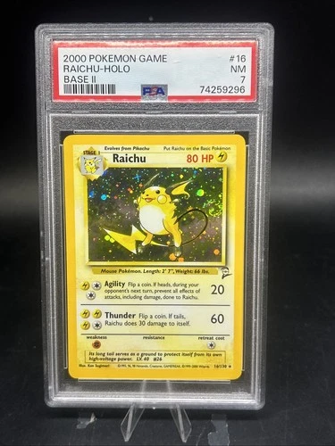 2000 POKEMON BASE SET 2 #16 RAICHU-HOLO PSA 7 With Swirl 👀