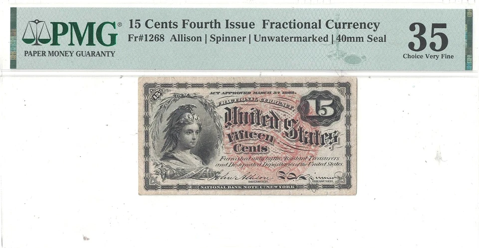 15 Cent 4th Issue Fractional Currency Fr-1268 PMG VF-35 - Image 2 of 3