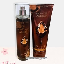 Bath Body Works CHOCOLATE AMBER Fine Fragrance Mist Body Cream 8 oz Set Of 2