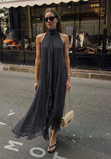 Zara ZW Collection Polka Dot Halter Midi Dress BLACK Size S REF:5289/045/084 NEW