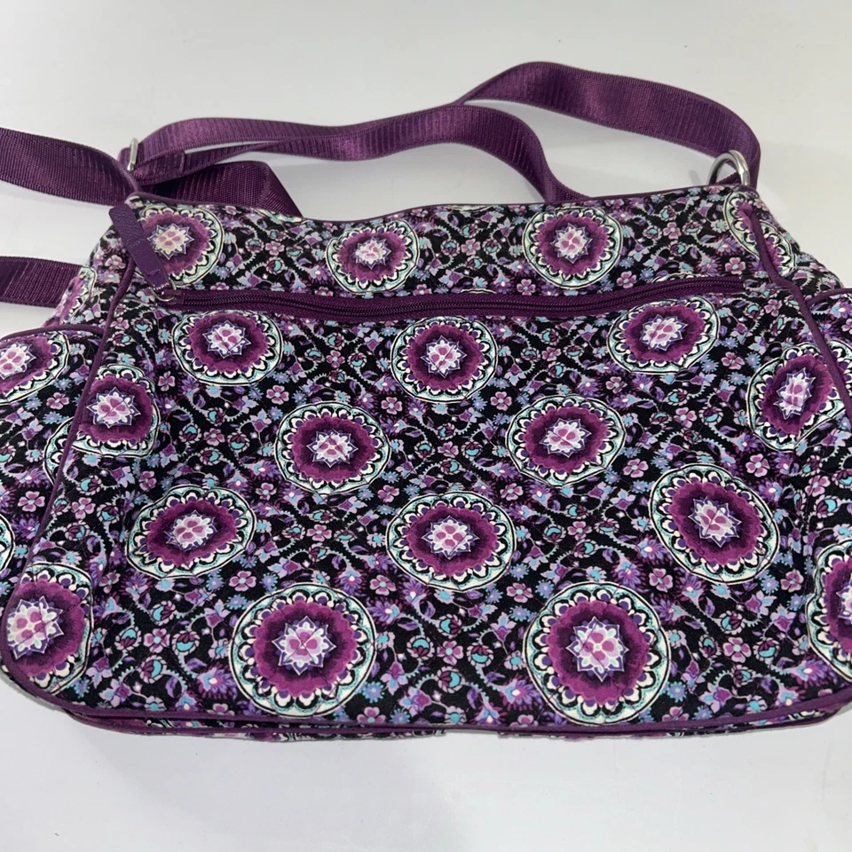 VERA BRADLEY Purple Aqua Black Floral Crossbody purse / Shoulder Bag 12x10x5 - Image 3 of 4