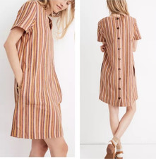 Madewell Mini Button-Down Easy Shirt Dress Sz L Rainbow Linen Blend Pink Orange