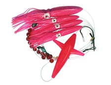 TACKLEWORKS Daisy Chain Tuna Mahi Bird + Shell Squids Trolling Lure - Pink/Dots
