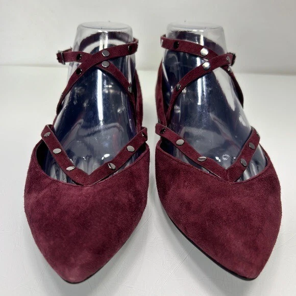 Rebecca Minkoff Faye Dark Maroon Suede Studded Straps Pointed Toe Flats Size 8 — 第 4/4 张图片