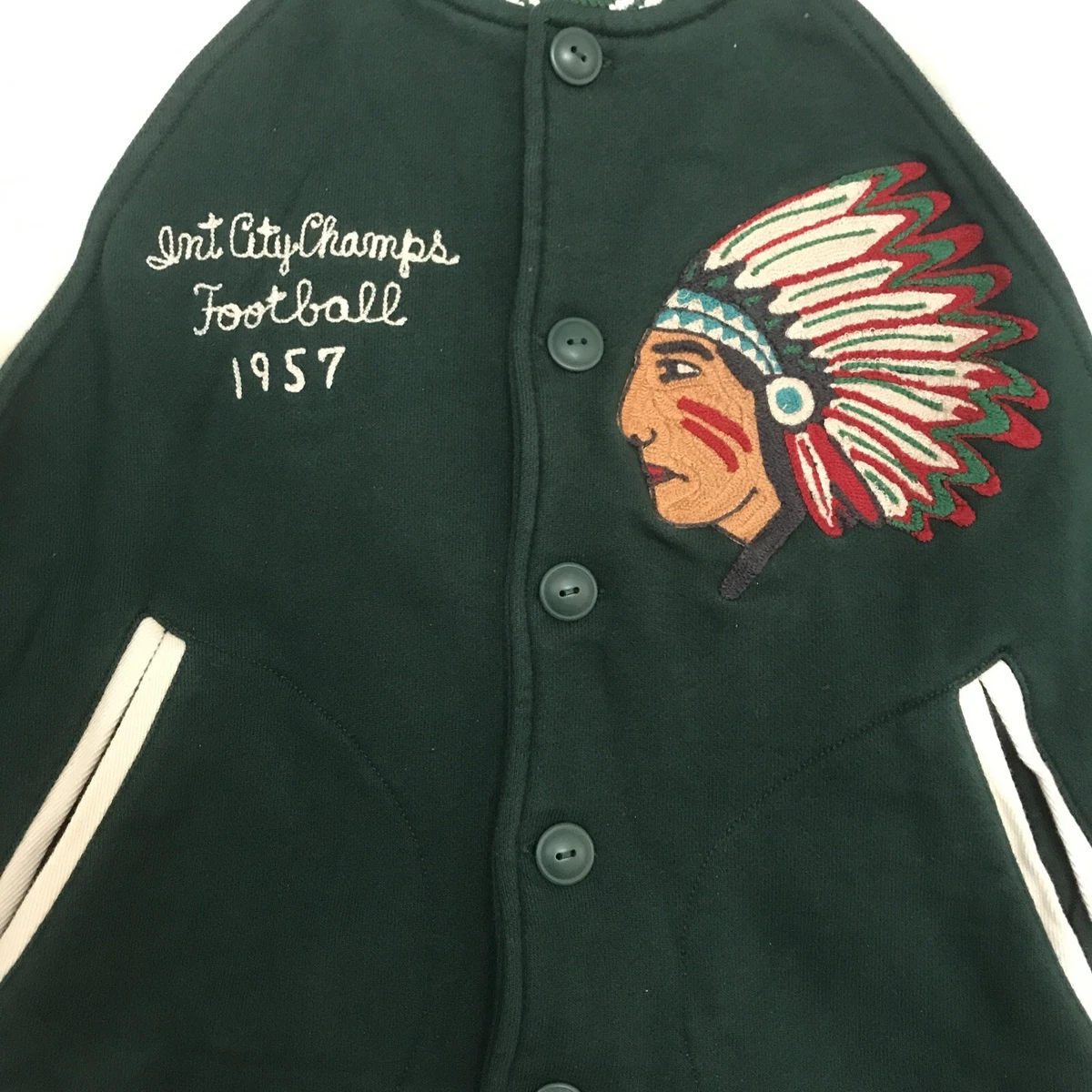 POLO RALPH LAUREN Men's Rugby Indian Head Green Varsity 1957 Jacket Size XS