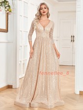 Women V Neck Formal Evening Dress Sequin Wedding Party Prom Maxi Cocktail Dress