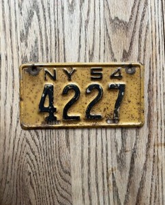 1954 NY Motorcycle License Plate 