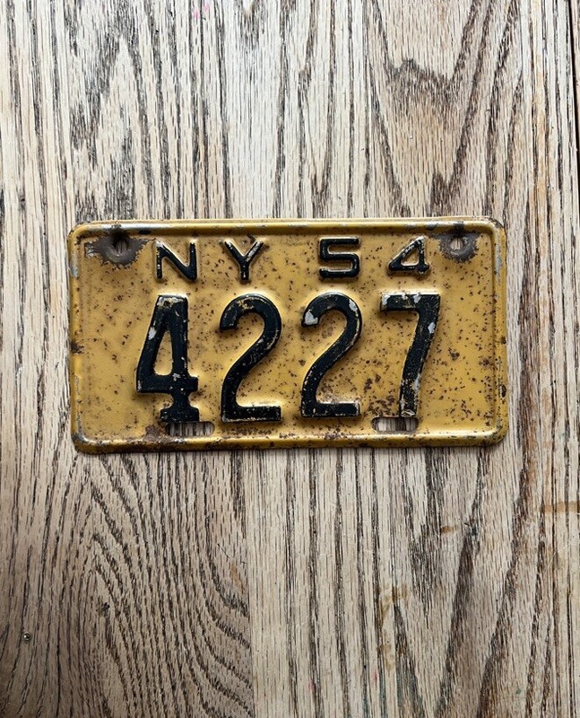 1954 NY Motorcycle License Plate 