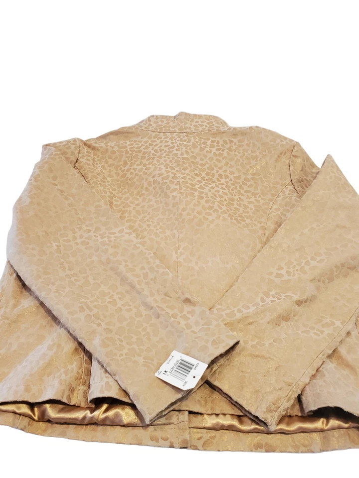 Jaqueta feminina de couro camurça LAL XL forrada de leopardo bronzeado metálico dourado NOS - Imagem 2 de 4