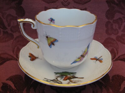 Herend Rothschild Bird China 707/709 Chocolate Cup & Saucer - Very