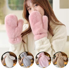 Plush Mittens Soft Thick Cute Sweety Women Winter Warm Fluffy Gloves Solid ~