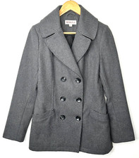 Merona Womens Wool Blend Peacoat Double Breasted Pockets Lined Gray Size Small