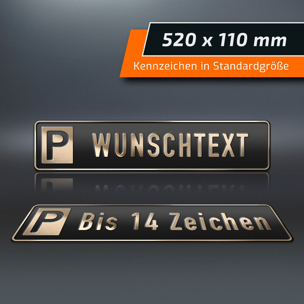 Parkplatzschild Premium GOLD auf SCHWARZ Wunschtext Aluminium Kennzeichen