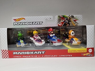 Mario Kart Hot Wheels 4 Pack Yoshi Princess Peach Mario Orange Shy Guy Exclusive