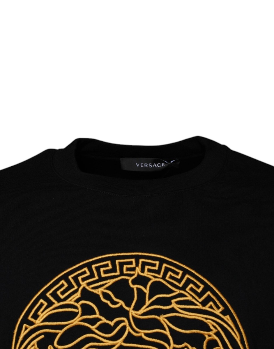 VERSACE Sweater Black Medusa Embroidery Crew Neck Pullover IT40