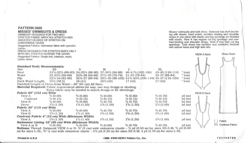 Uncut Kwik Sew Sewing Pattern # 2869 Misses Swimsuits & Dress Sizes: XS-S-M-L-XL - Image 2 of 3