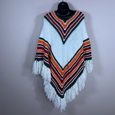 VINTAGE WESTERN PONCHO CROCHETED FRINGE ACCENT SOUTHWESTERN ONE