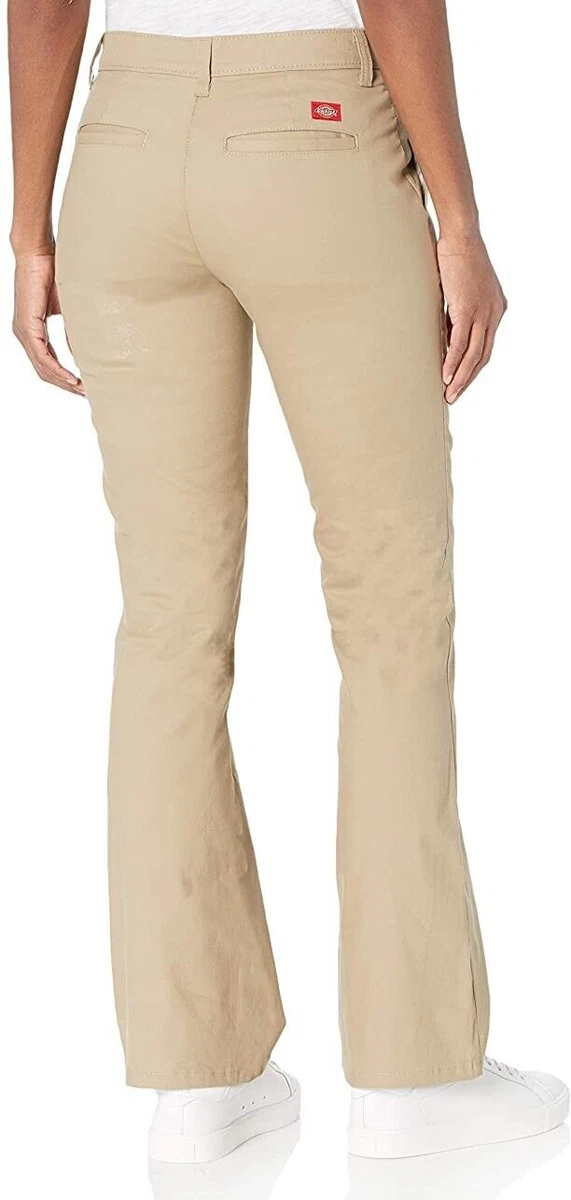 DICKIES GIRLS JUNIORS HH160 STRETCH TWILL LOW RISE BOOT CUT PANTS,KHAKI,US  5,NEW