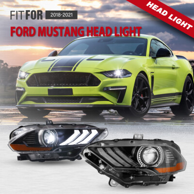 LED DRL Headlights For 2018-2021 Ford Mustang Projector Lamps Black Clear 1 Pair