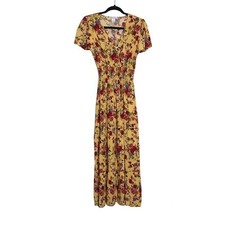 Ashley & Sage Fairy Grunge 90s Tiered Babydoll Maxi Dress Size M Yellow Floral