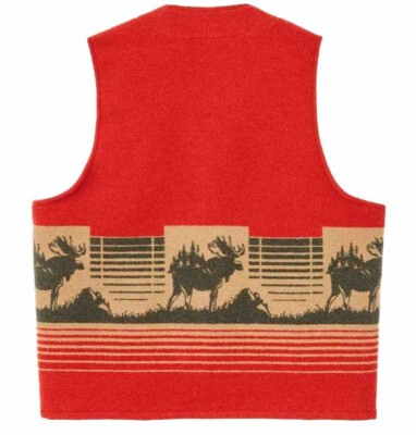 Filson Jacquard Wool Vest 20263414 MADE IN USA Red Khaki Tan Moose