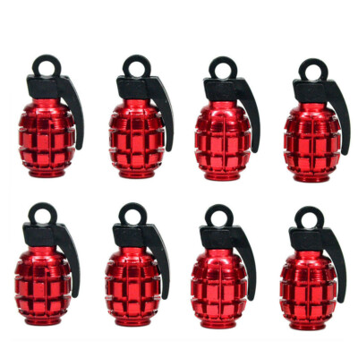 8x Tire Wheel Valve Stem Caps Set Red Metal Grenade Bomb Air Dust Cover Caps